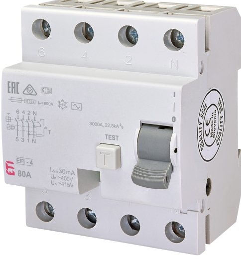 УЗО ETI 002062145 EFI-4 80/0.03 тип AC (10kA) - 1