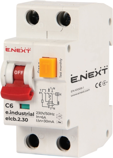 Дифавтомат E.Next e.industrial.elcb.2.C06.30, 1Р+N, 06А, C, 30мА - 1