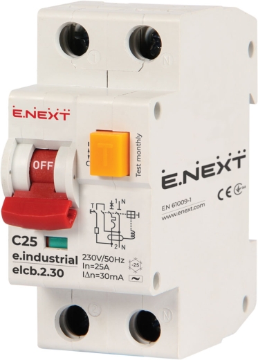 Вимикач диференційного струму E.Next e.industrial.elcb.2.C25.30 1Р+N 25А С 30мА (i0230005) - 1