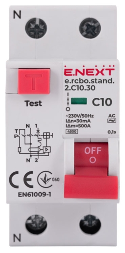 Вимикач диференційного струму E.Next e.rcbo.stand.2.C10.30 1P+N 10А С 30мА (s034102) - 2