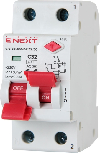 Вимикач диференційного струму E.Next e.elcb.pro.2.C32.30 1Р+N 32А C 30мА (p0620004) - 1
