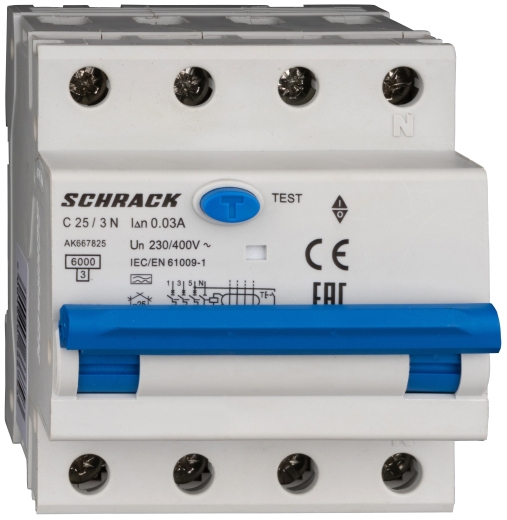 АВДС Schrack AK667825 6кА 25А 30мА 3P+N х-ка C Тип A - 1