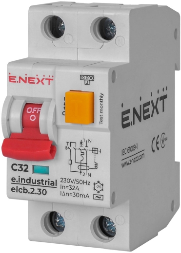 Вимикач диференційного струму E.Next e.industrial.elcb.2.C32.30 1Р+N 32А С 30мА (i0230006) - 1