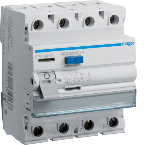ПЗВ Hager CEA440D 4P 6кА 40A 100мА A - 1