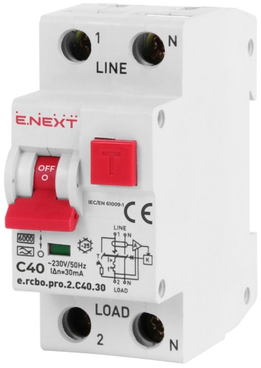 Выключатель дифференциального тока E.Next e.rcbo.pro.2.C40.30 1P+N 40А С тип А 30мА (p0720012) - 1