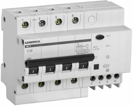 Диференціальний автомат Generica MAD15-4-032-C-030 АД14 3P+N 32А 30мА - 1