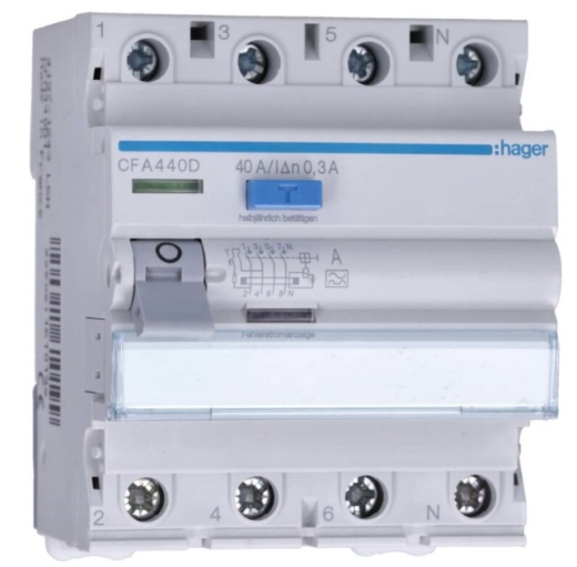 ПЗВ Hager CFA440D 4P 6кА 40A 300мА A - 1