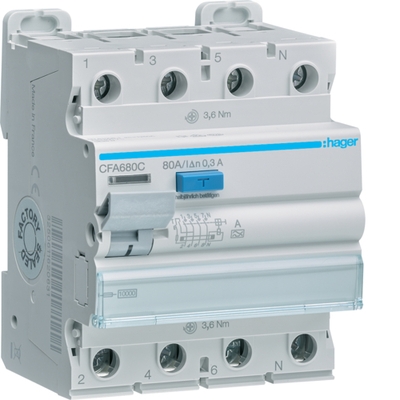 ПЗВ Hager CFA680C 4P 10кА 80A 300мА A - 1