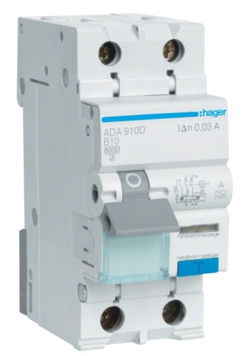 Диференційний автомат Hager ADA910D B 10A 1P+N 6кА 30мА A - 1