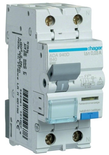 Диф автомат Hager ADA940D B 40A 1P+N 6кА 30мА - 1