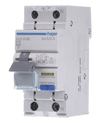 Дифференциальный автомат Hager ACA916D B 16A 1P+N 6кА 10мА А - 1