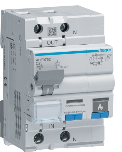 Дифавтомат з дуговим захистом AFDD Hager ARF975D C 25A 1P+N - 1