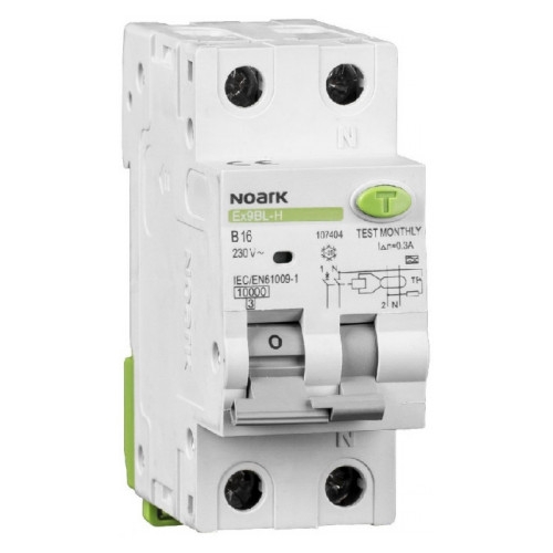 Дифавтомат NOARK Ex9BL-H 1P+N C10 10кА C 10А 30мА AC (107392) - 1