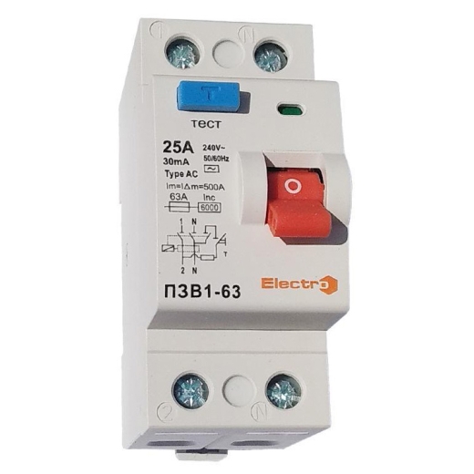 Устройство защитного отключения ElectrO 60RCD63216Е30 ПЗВ1-63 2P 16А 30мА 6кА АС - 1