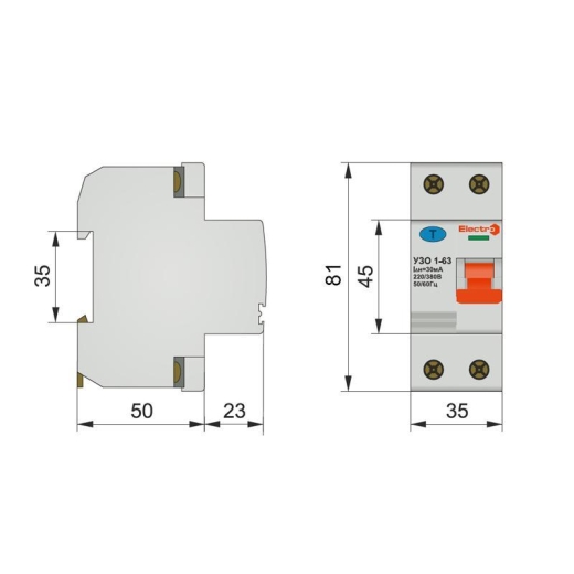 Устройство защитного отключения ElectrO 60RCD63216Е100 ПЗВ1-63 2P 16А 100мА 6кА АС - 2