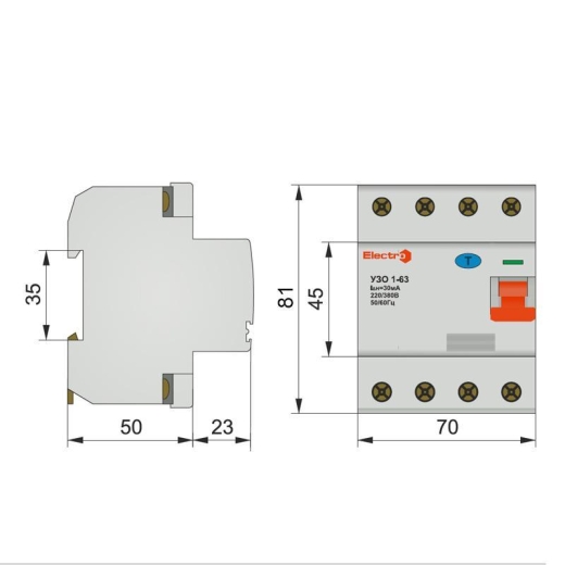 Устройство защитного отключения ElectrO 60RCD63440Е30 ПЗВ1-63 4P 40А 30мА 6кА АС - 2