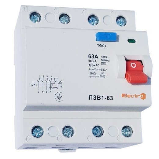 Устройство защитного отключения ElectrO 60RCD63463Е30 ПЗВ1-63 4P 63А 30мА 6кА АС - 1