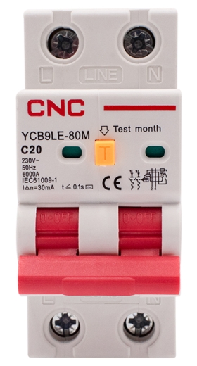 Диференційний вимикач CNC YCB9LE-80M C20А 1Р+N 6кА 30мА (Б00044014) - 2