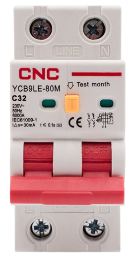 Диференційний вимикач CNC YCB9LE-80M C32А 1Р+N 6кА 30мА (Б00044016) - 2