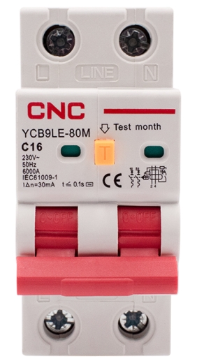 Дифференциальный выключатель CNC YCB9LE-80M C16А 1Р+N 6кА 30мА (Б00044011) - 2