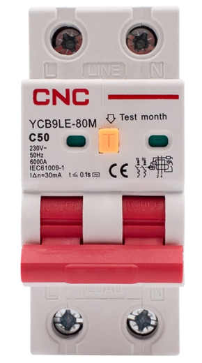 Диференційний вимикач CNC YCB9LE-80M C50А 1Р+N 6кА 30мА (Б00044018) - 2