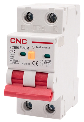 Диференційний вимикач CNC YCB9LE-80M C40А 1Р+N 6кА 30мА (Б00044017) - 1