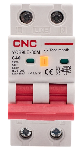 Диференційний вимикач CNC YCB9LE-80M C40А 1Р+N 6кА 30мА (Б00044017) - 2