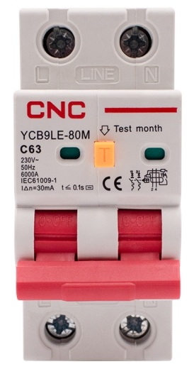 Диференційний вимикач CNC YCB9LE-80M C63А 1Р+N 6кА 30мА (Б00044019) - 2