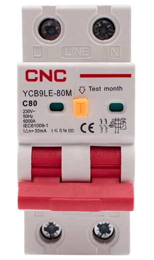 Диференційний вимикач CNC YCB9LE-80M C80А 1Р+N 6кА 30мА (Б00044020) - 2