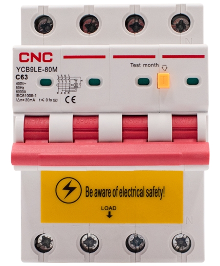 Диференційний вимикач CNC YCB9LE-80M C63А 3Р+N 6кА 30мА (Б00044027) - 2