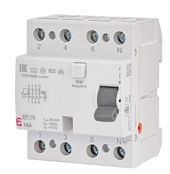 УЗО ETI EFI-P4 3P+N 25/0,1 NL A 10кА (2061821) - 1
