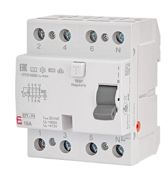 ПЗВ ETI EFI6-P4 3P+N 16/0,03 AC 6кА (2061650) - 1