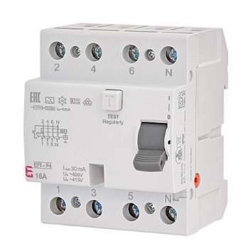 УЗО ETI EFI-P4 3P+N 25/0,03 NL A 10кА (2061811) - 1