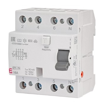 УЗО ETI EFI-P4 3P+N 63/0,03 NL A 10кА (2061813) - 1