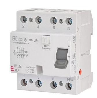 УЗО ETI EFI-P4 3P+N 16/0,03 NL A 10кА (2061810) - 1