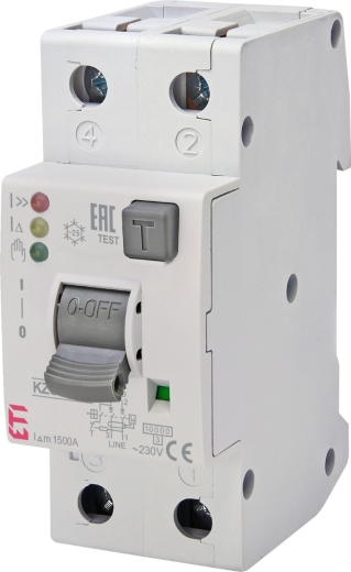 Диференціальний автомат ETI 002172411 KZS-2M1Р+N EDI C 6/0.03 тип A (10kA) з нижнім підключенням - 1