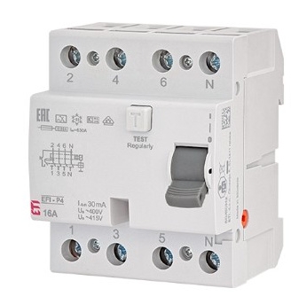 УЗО ETI EFI-P4 3P+N 16/0,3 NL A 10кА (2061830) - 1