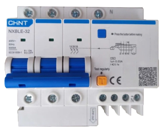 Диференційний вимикач Chint NXBLE-32 3P+N B20 100мА AC 6кА (819711) - 1