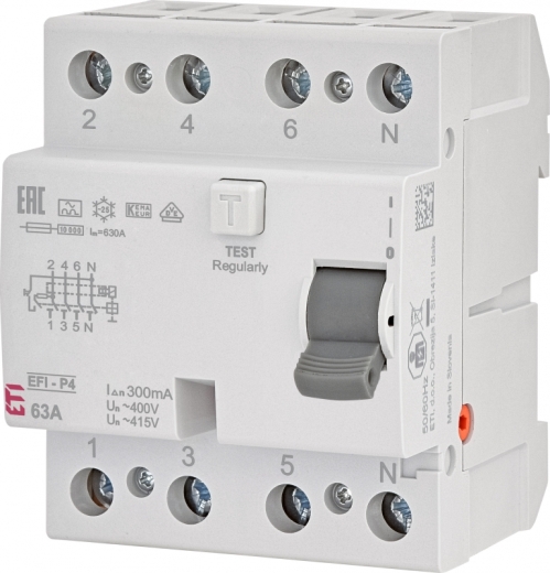УЗО ETI EFI-P4 3P+N 63/0,3 A 10кА (2061533) - 1