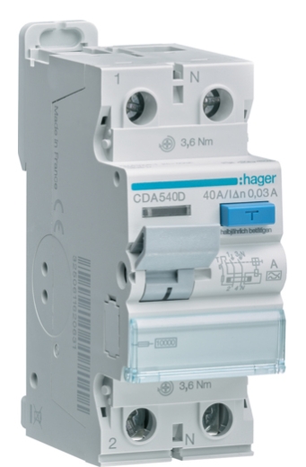 УЗО Hager CDA540D 2P 10кА 40A 30мА A - 1
