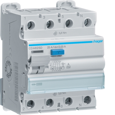 ПЗВ Hager CDA625D 4P 10кА 25A 30мА A - 1