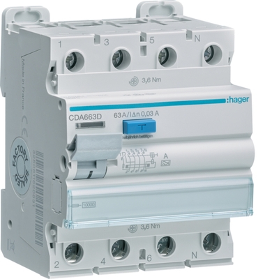 ПЗВ Hager CDA663D 4P 10кА 63A 30мА A - 1