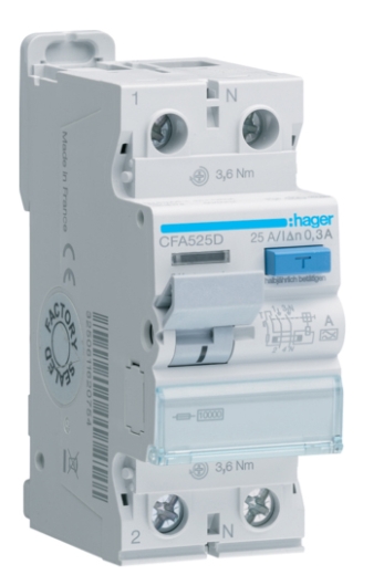ПЗВ Hager CFA525D 2P 10кА 25A 300мА A - 1