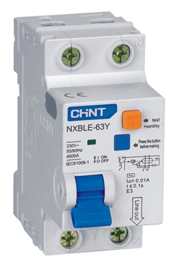 Диференційний вимикач Chint NXBLE-63Y 1P+N D20 10мА AC 4,5кА (105534) - 1