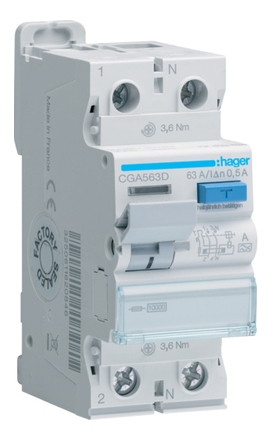 ПЗВ Hager CGA563D 2P 10кА 63A 500мА A - 1