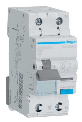 Диференційний автомат Hager ADS906D B 6A QC 1P+N 6кА 30мА A - 1