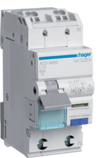 Дифференциальный автомат Hager ACS966D C 16A QC 1P+N 6кА 10мА А - 1
