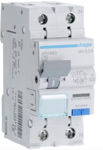 Дифференциальный автомат Hager AFH960 C-10A 1P+N 6кА 300мА HI - 1
