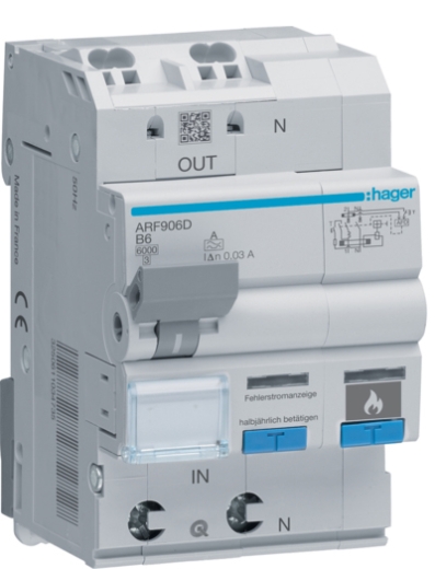 Дифавтомат з дуговим захистом AFDD Hager ARF906D B 6A 1P+N - 1