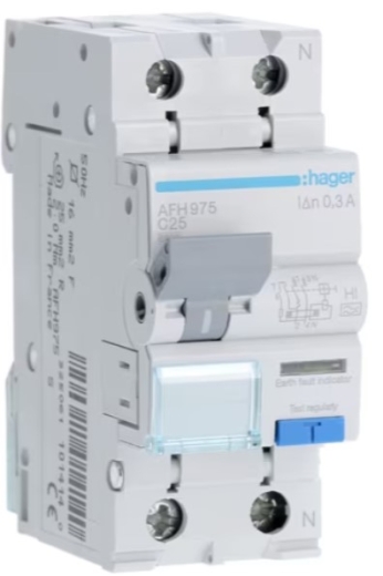 Дифференциальный автомат Hager AFH975 C-25A 1P+N 6кА 300мА HI - 1
